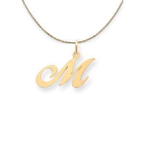 14k Yellow Gold LG Fancy Script Initial M Necklace - 24 Inch